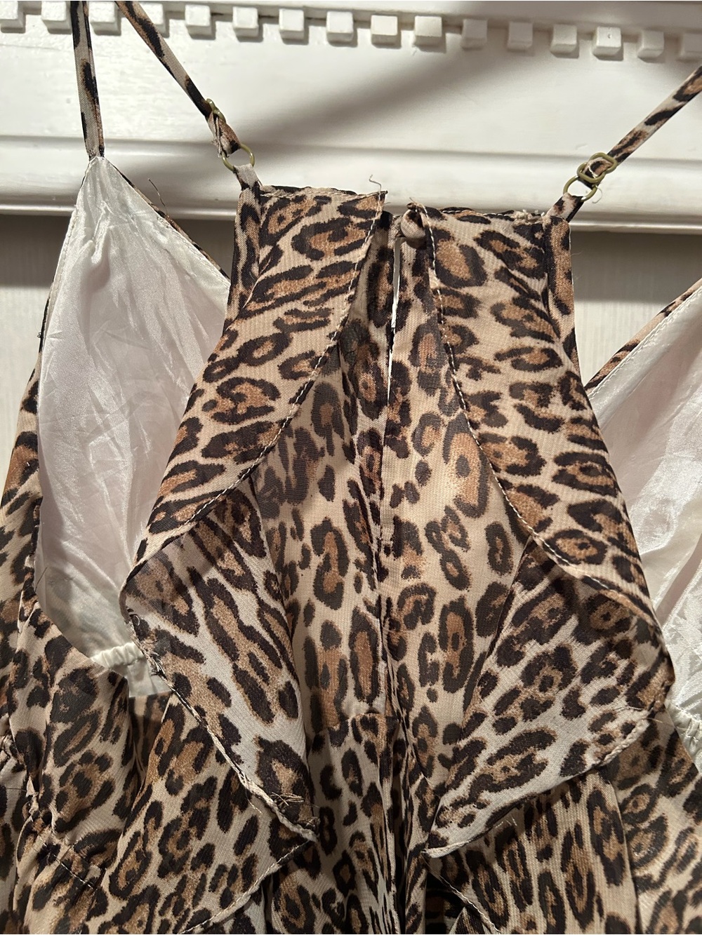 Ark & Co Leopard Print Ruffle Halter Tank - Tan Black - Picture 2 of 6